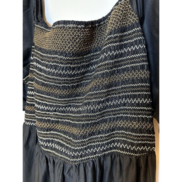 NWOT Old Navy 4X Puff Sleeve Midi Dress Black Smocked with Pockets - Picture 5 of 13